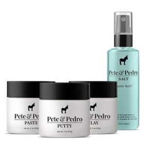 Pete & Pedro CORE FOUR HAIR KIT – Men’s Hairstlying Best Of Set | Hair Clay, Paste, Putty, & Sea Salt Spray | As Seen on Shark Tank, 2 oz. Each